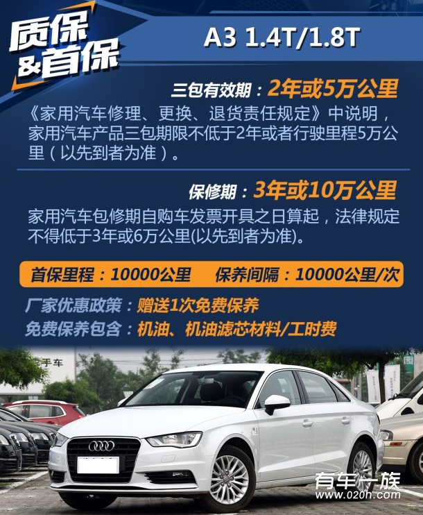 奥迪A3 1.8T保养养车4S费用油耗一年多少钱