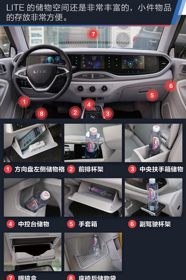 北汽新能源LITE车内储物空间展示