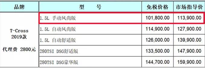 大众T-Cross手动挡售价多少？大众T-Cross手动挡多少钱？