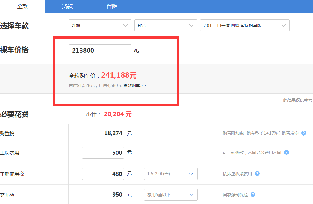 红旗hs5落地价多少钱？红旗HS5四驱旗享版落地价格