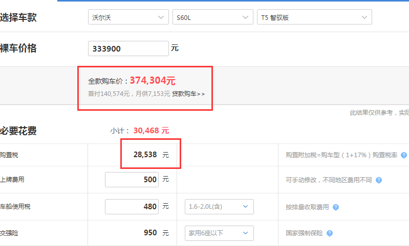2019款沃尔沃S60L购置税是多少？