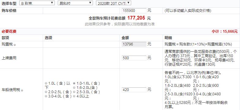 2020款昂科拉CVT豪华型提车多少钱？昂科拉CVT豪华型多少钱？