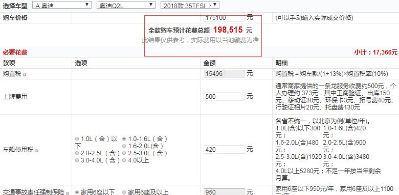 2018款奥迪Q2L上市专享版全款多少钱？