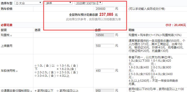 2020款途岳四驱豪华版Plus全款落地价多少？